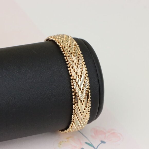 "Rose Gold Woven Pattern Bracelet with Beaded Edge, XPBL1127 - Picture 10 of 12